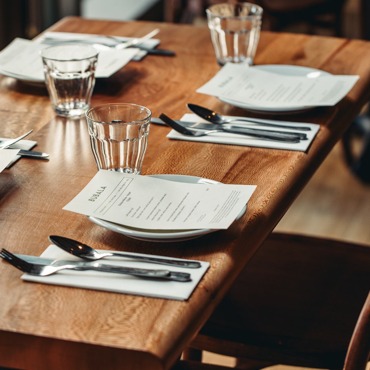 A London plane wooden table at Bubala restaurant in Kings Cross